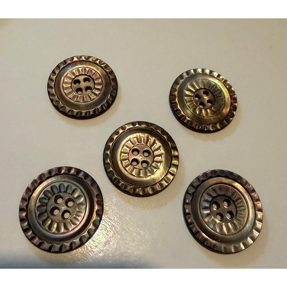 5 Antique Mother of Pearl Carved Buttons